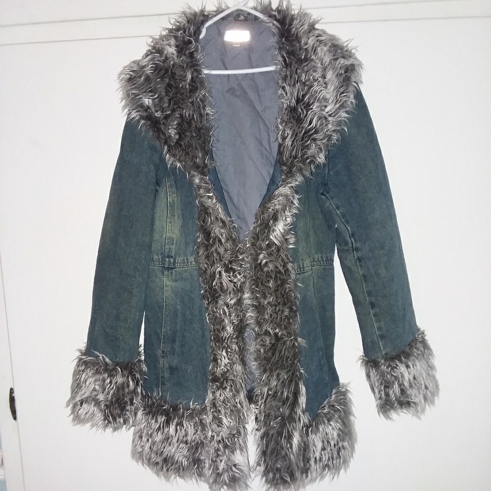 Faux Fur and Denim Coat